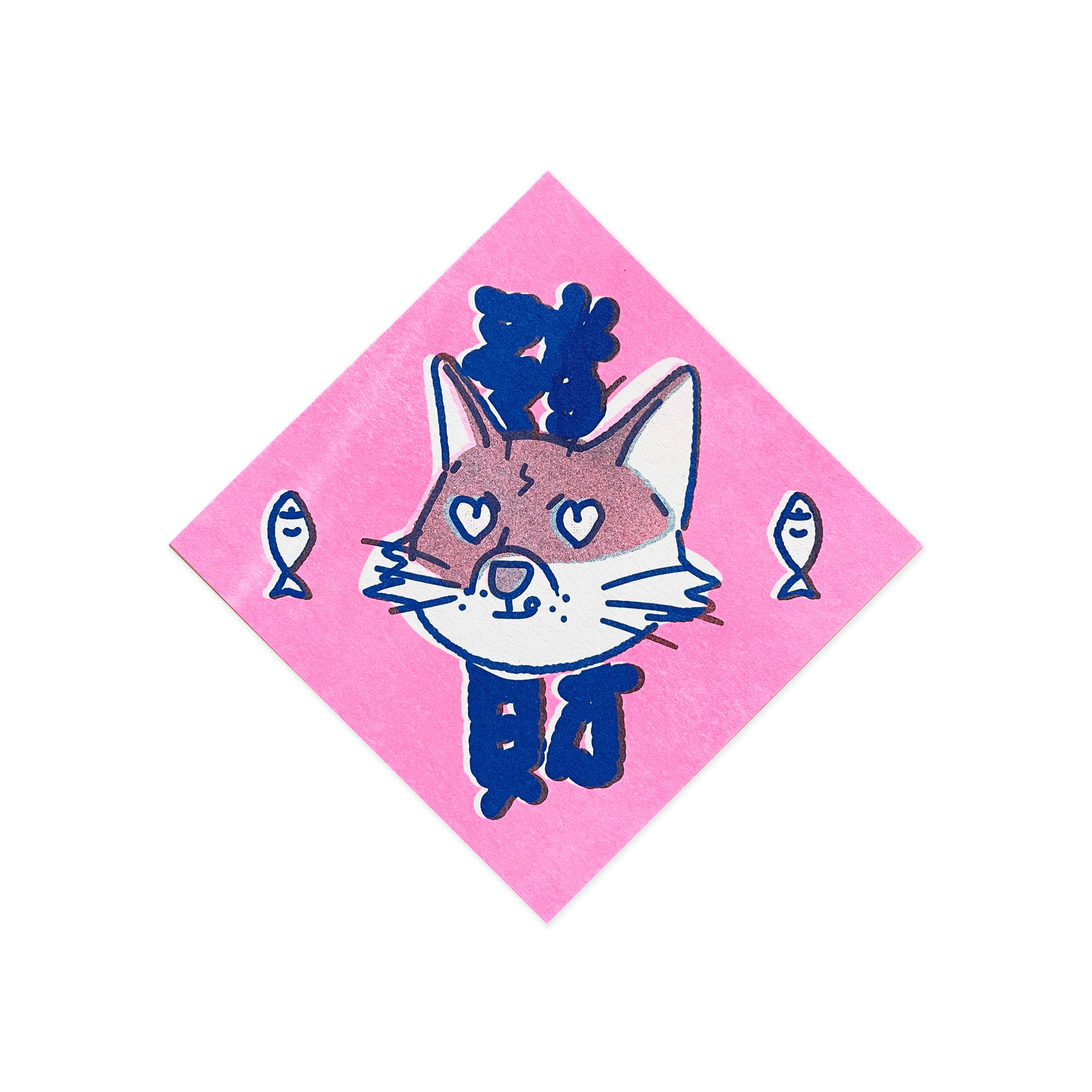 Fortune Cat- Risograph Card