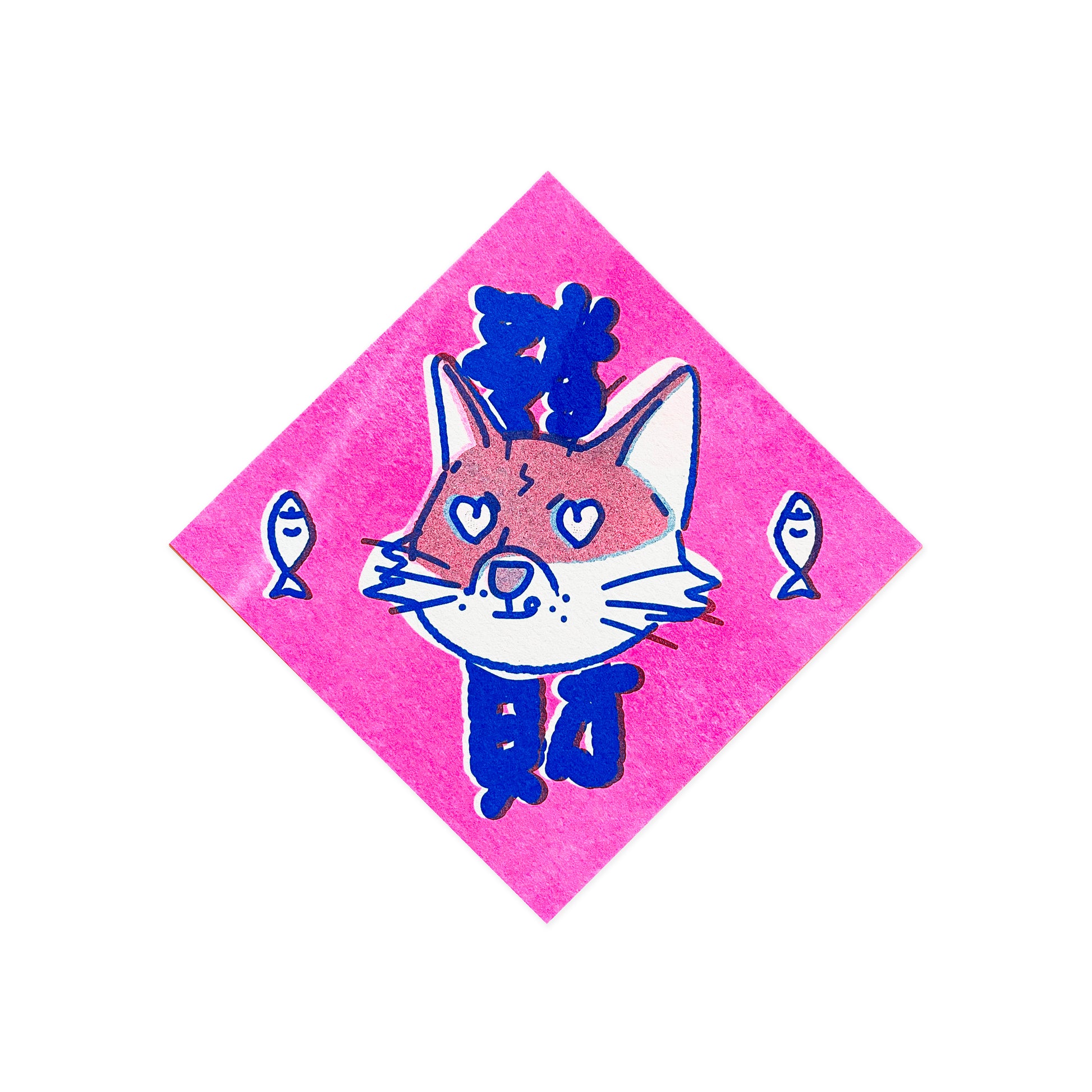 Fortune Cat- Risograph Card