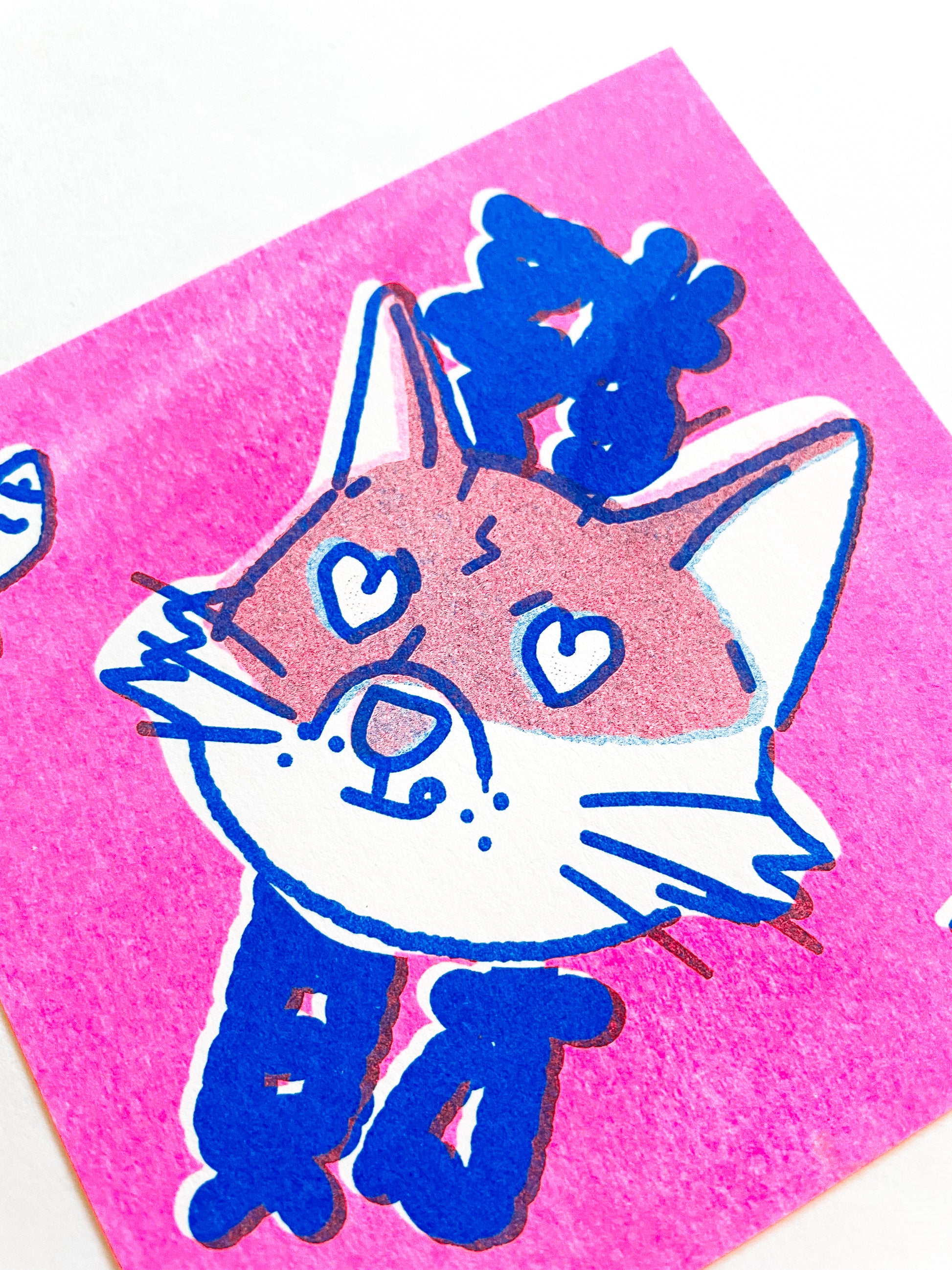 Fortune Cat- Risograph Card