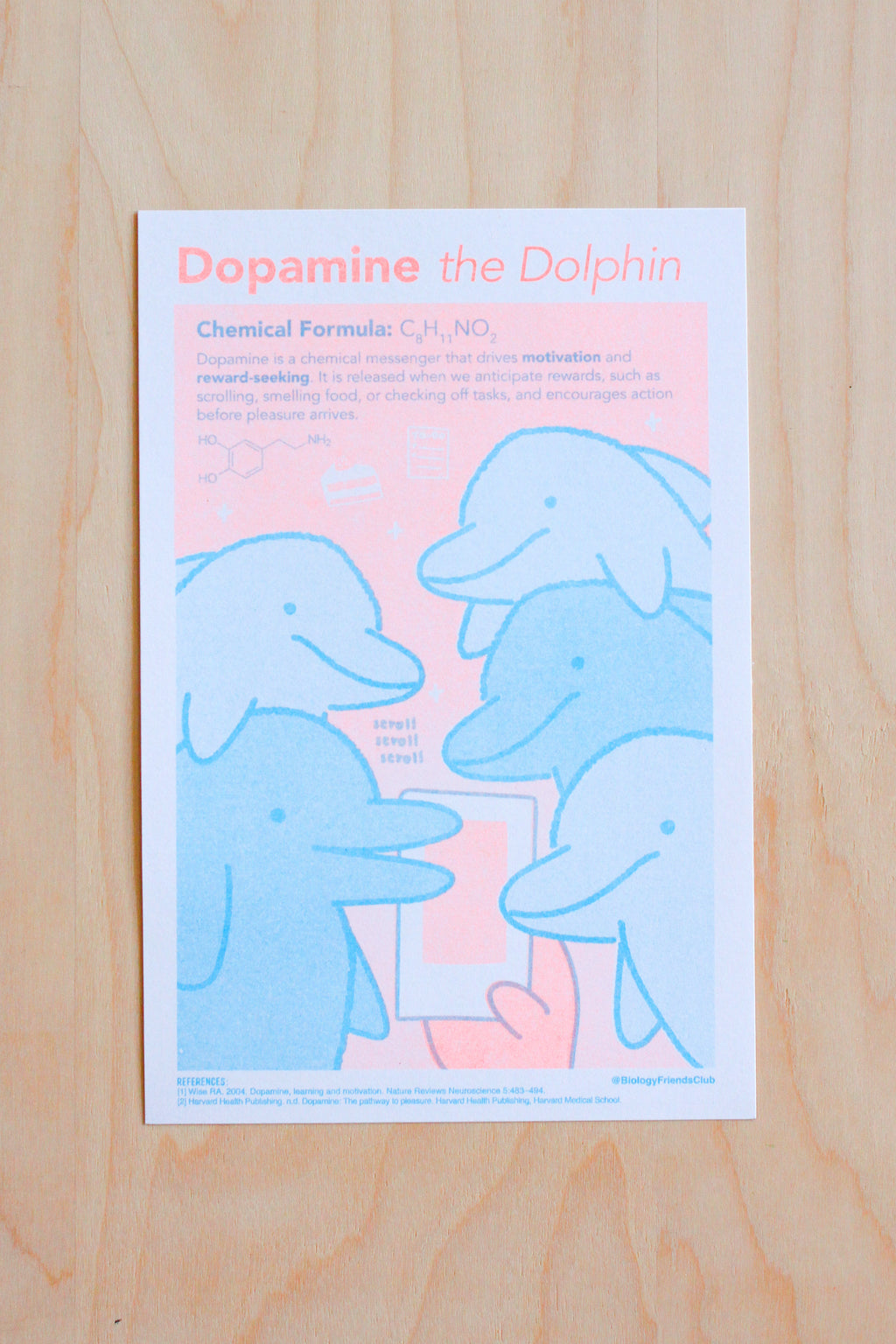 Dopamine the Dolphin- Risograph Print